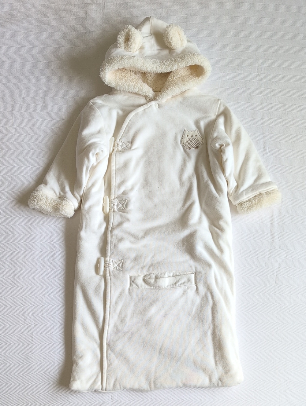 JOE FRESH | Bear Ear Fleece Bunting Bag Stroller Car Seat Pram Suit Cream | 6-12